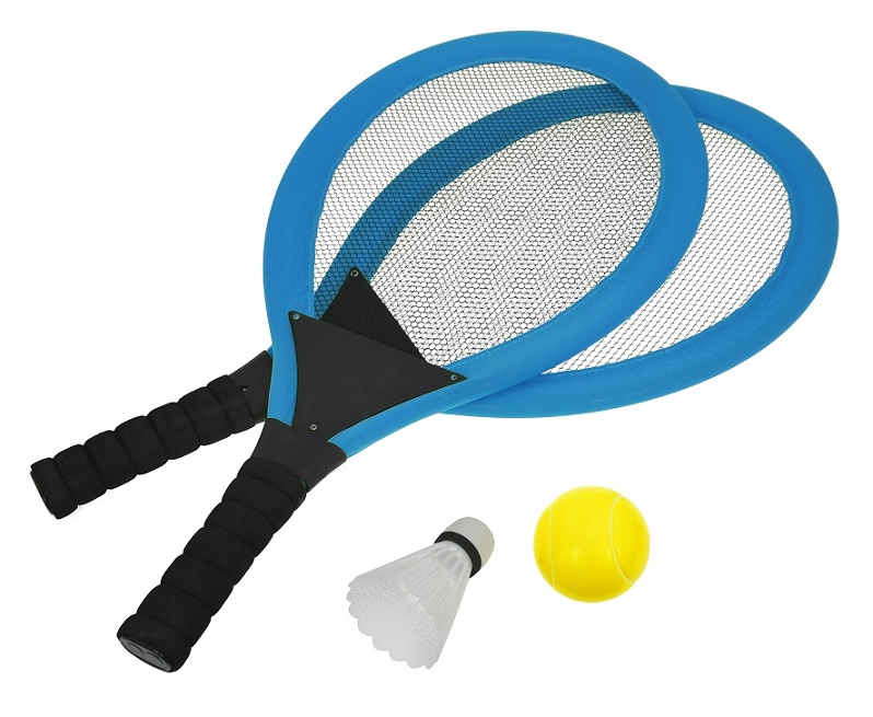 Set na plážové hry tenis/badminton 2xraketa, soft lopta, badm. košík, modrá